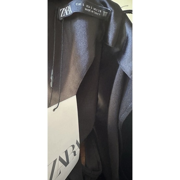 Zara Black Satin Crop Top Twist Front Open Back Tie Size Small S Party Evening - Picture 6 of 6